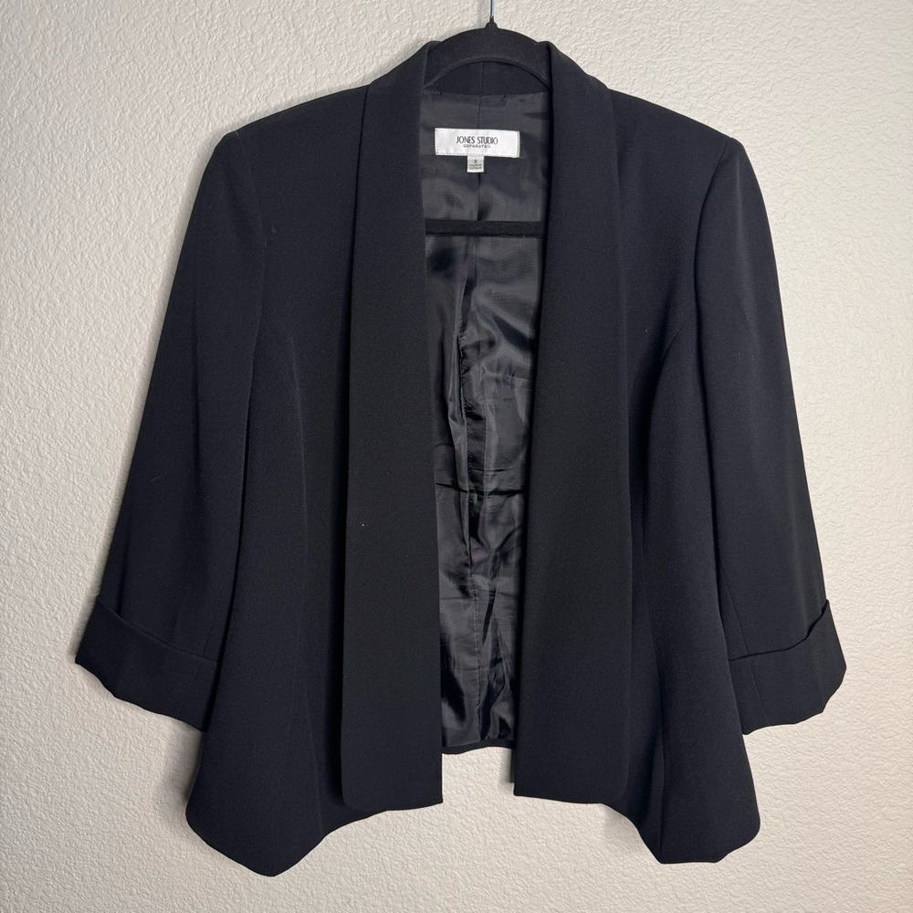 Jones Studio black open front 3/4 sleeve blazer